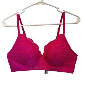 Victoria's Secret Sz 36B Hot Pink Lace Padded No Wire Bra
